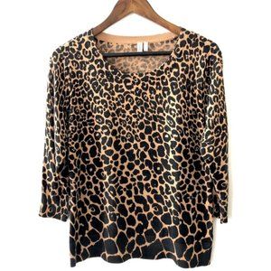 Classy Cheetah Print Round Neck 3/4 Sleeve Top